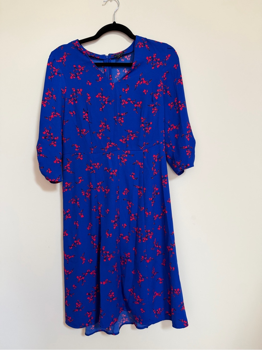 Ann Taylor Factory cobalt blue dress with red floral accents